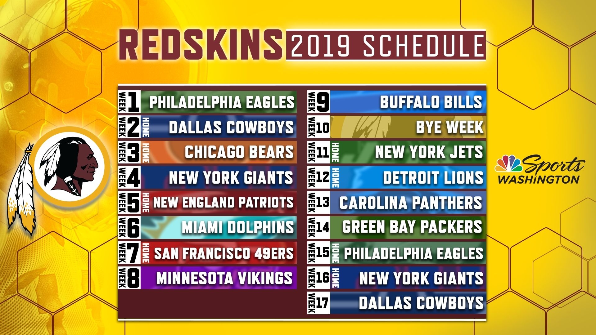 Washington Redskins Printable Schedule