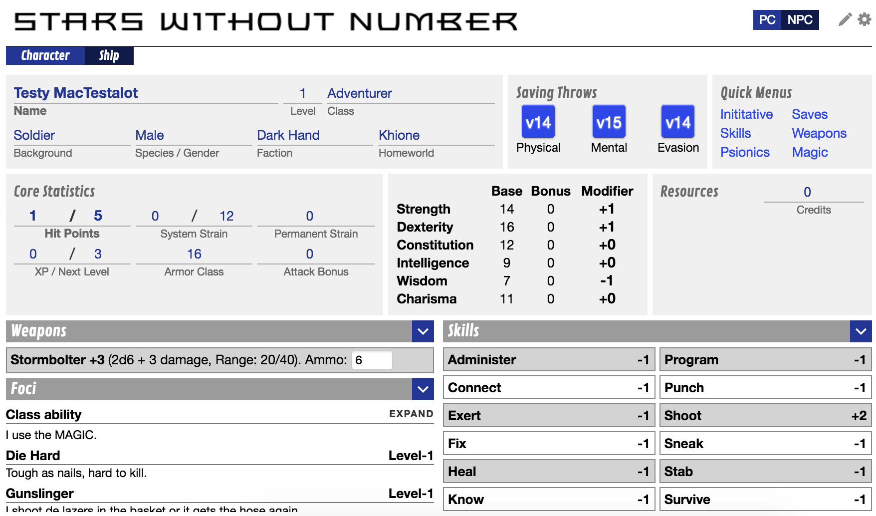 Community Forums Stars Without Number Revised Edition Sheet Version V2 0 0 Roll20 Online Virtual Tabletop