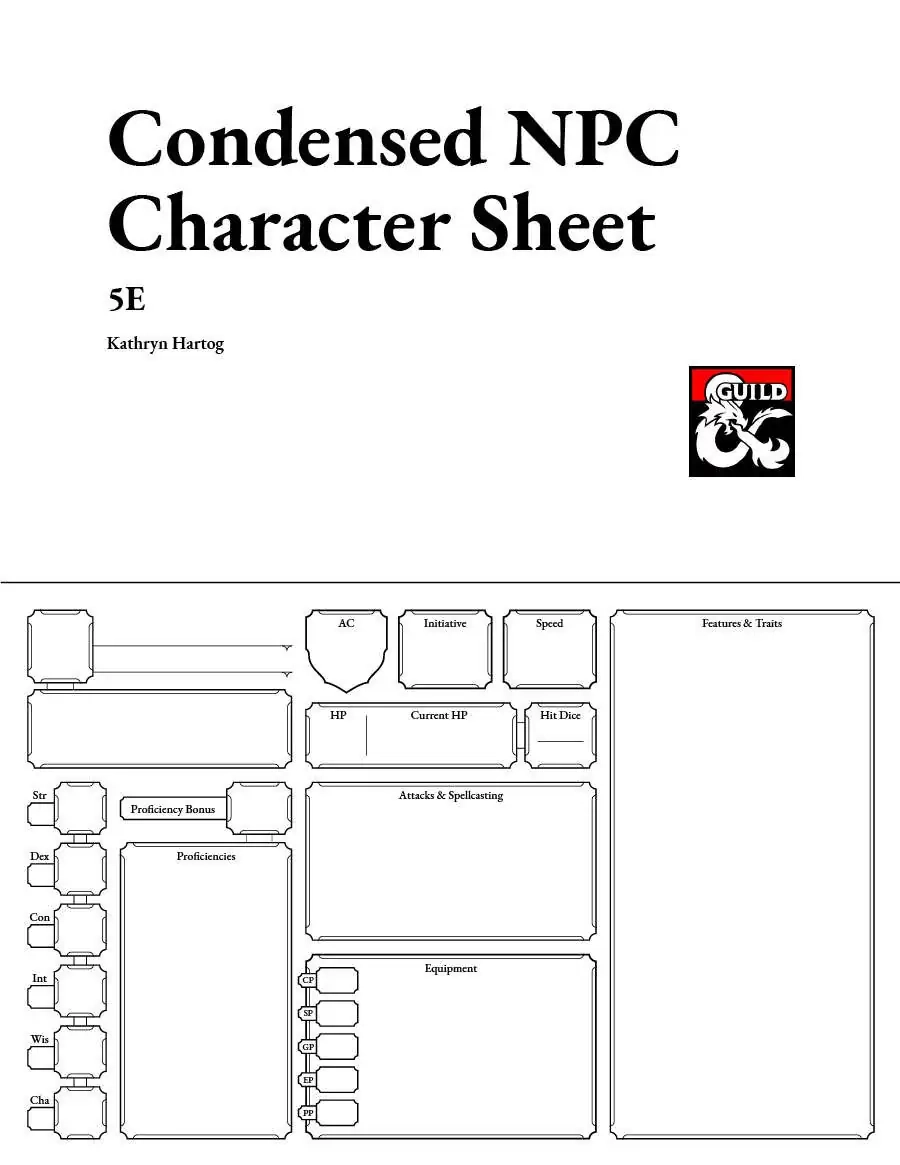 Condensed NPC Character Sheet 5E Dungeon Masters Guild DriveThruRPG Condensed NPC Character Sheet 5E Dungeon Masters Guild DriveThruRPG