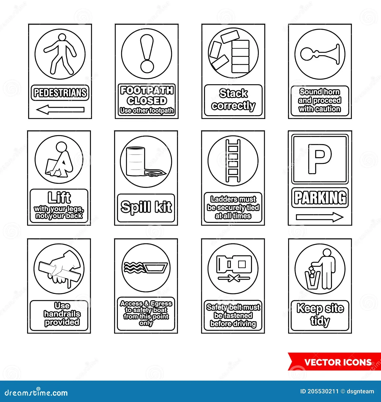 Construction Mandatory Signs Icon Set Of Outline Types Isolated Vector Sign Symbols Icon Pack Stock Illustration Illustration Of Information Icon 205530211