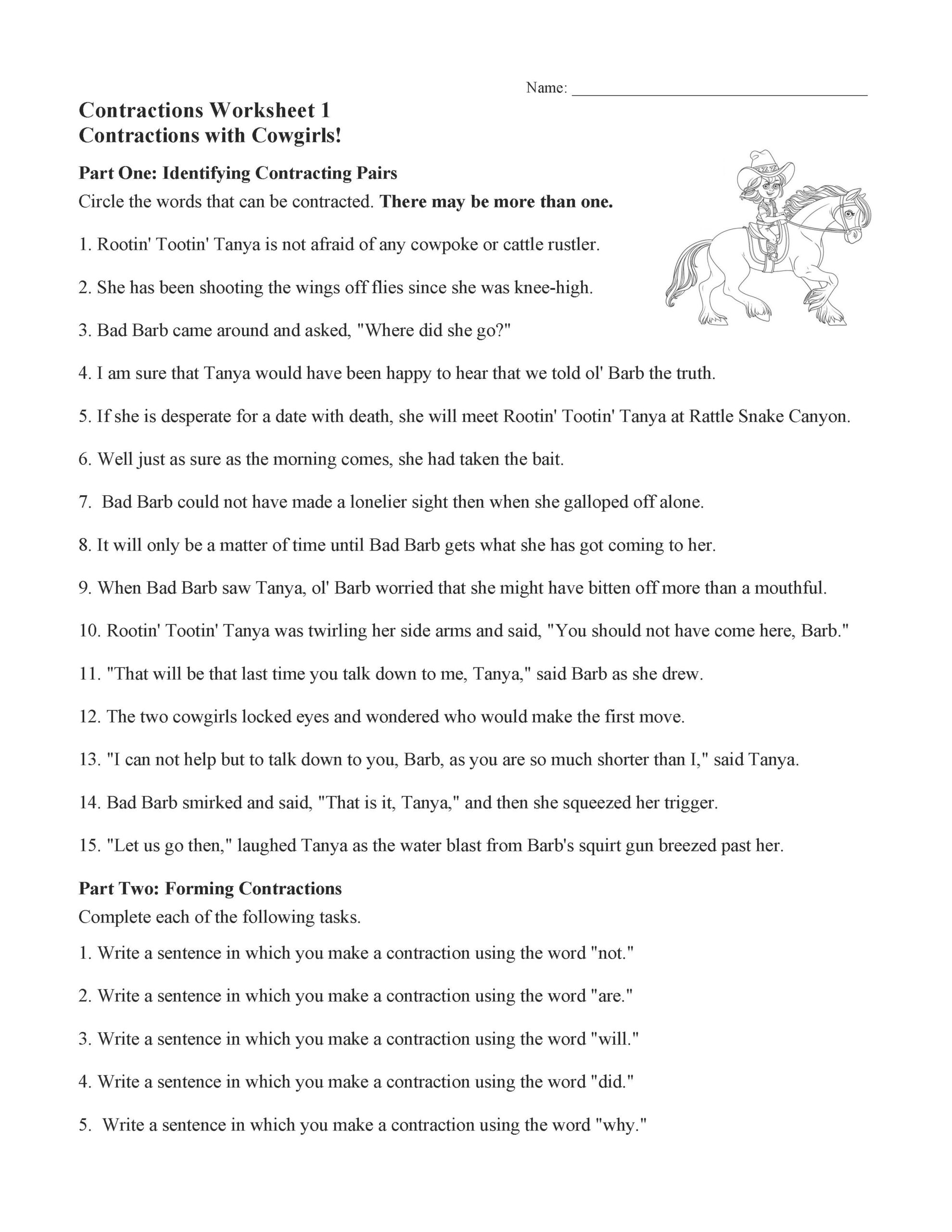 Free Printable Contractions Quiz