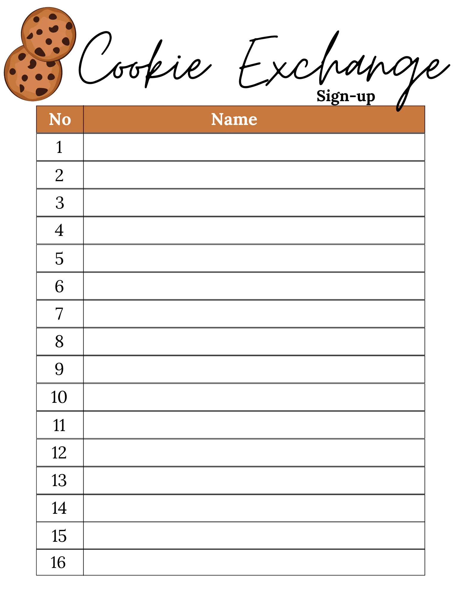 Cookie Exchange Sign Up Sheet Cookie Sign Up Sheet Cookie Exchange Printable Cookie Exchange Sign Up Sign Up Sheet Etsy