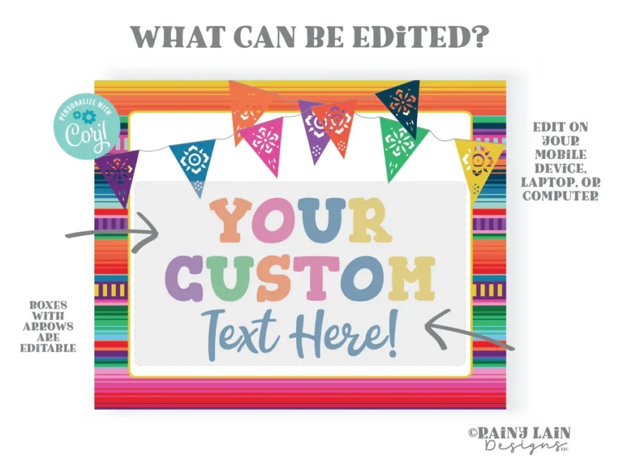 Custom Fiesta Sign Editable Serape Decorations Theme Welcome Fiesta Id Rainy Lain Designs LLC