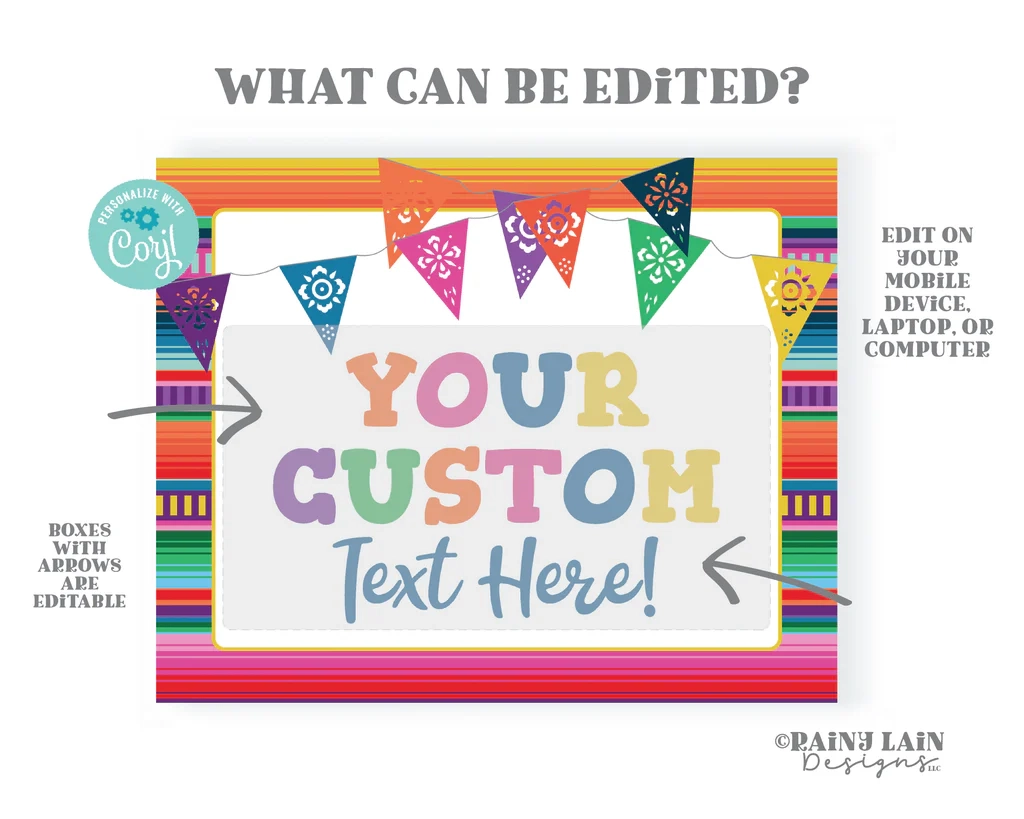Custom Fiesta Sign Editable Serape Decorations Theme Welcome Fiesta Id Rainy Lain Designs LLC