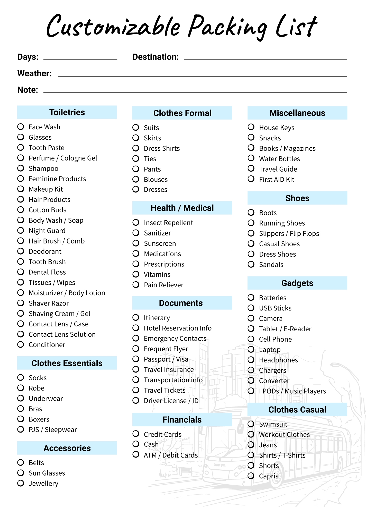 Printable Packing List Editable Free Printable Packing List Editable Free