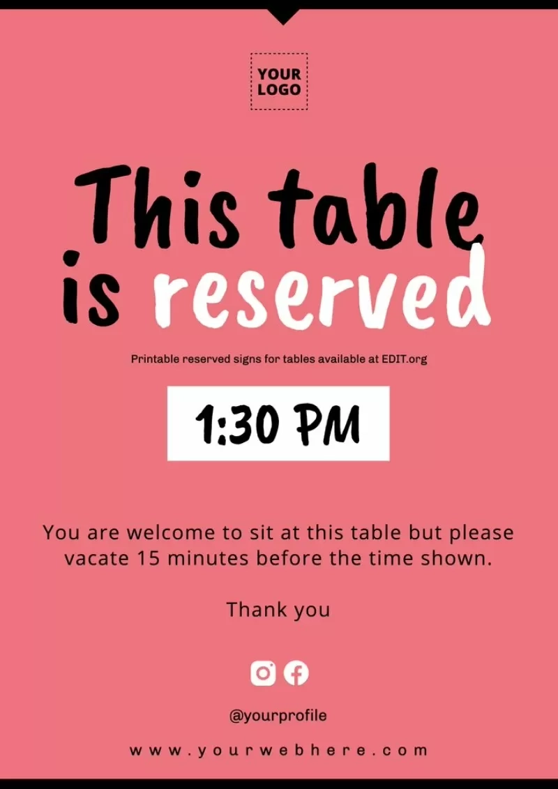 Table Reserved Signs Printable