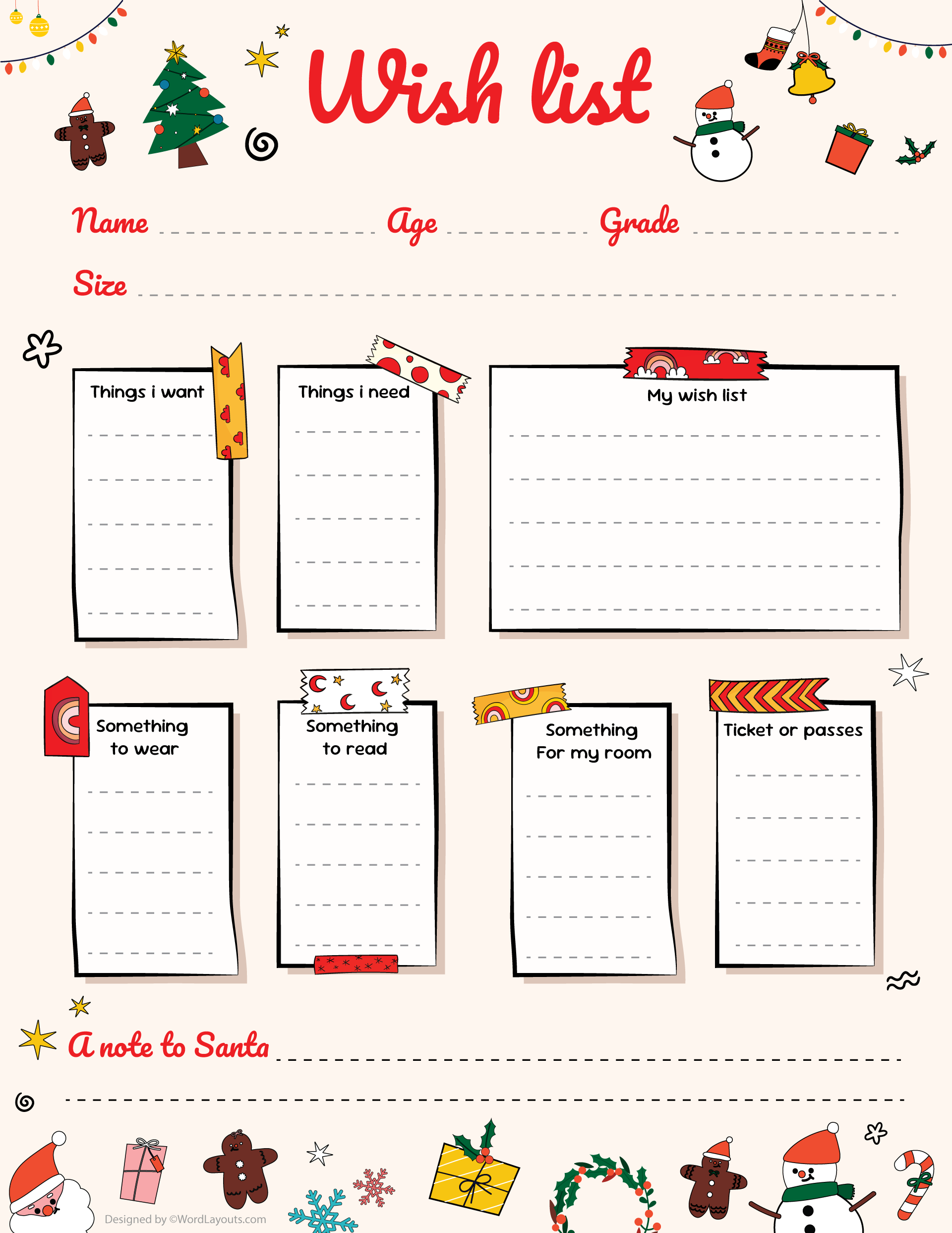 Cute Christmas Gift Wishlist Template WordLayouts