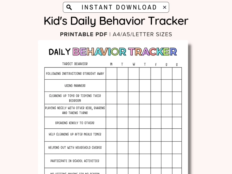 Daily Behavior Chart For Kids Printable Good Behavior Tracking Children Behavior Chart Home Classroom Kid s Chore Checklist A4 A5 PDF Etsy