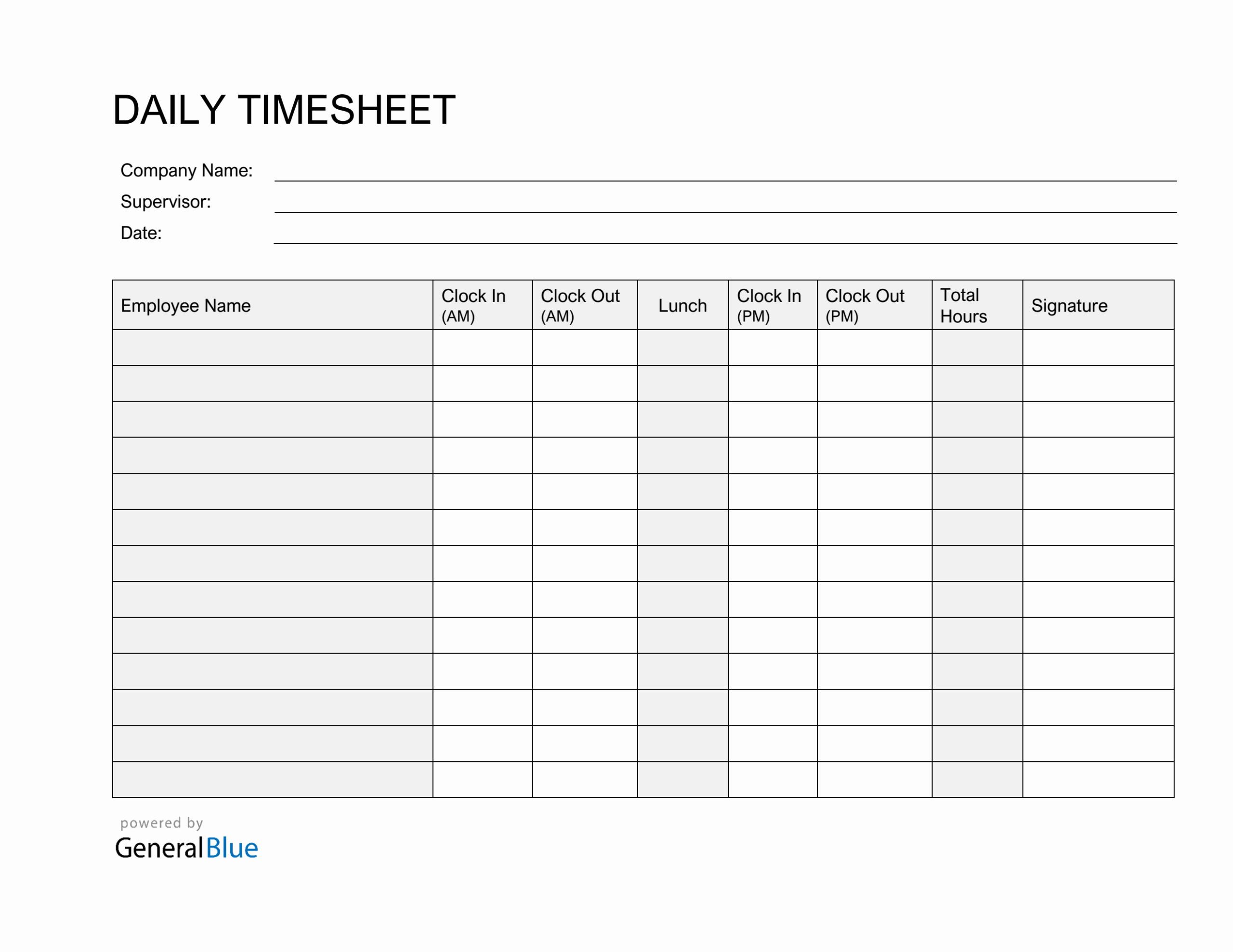 Daily Clock In Clock Out Sheet In PDF