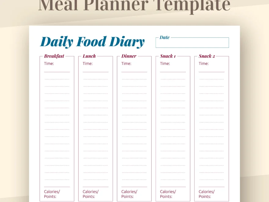 Daily Food Diary Meal Planner Template Printable Food Tracker Diet Diary Instant Download Printable PDF Etsy
