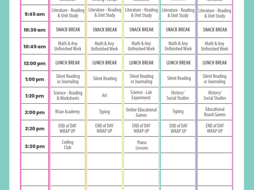 Daily Homeschool Schedule Samples Happiness Is Homemade