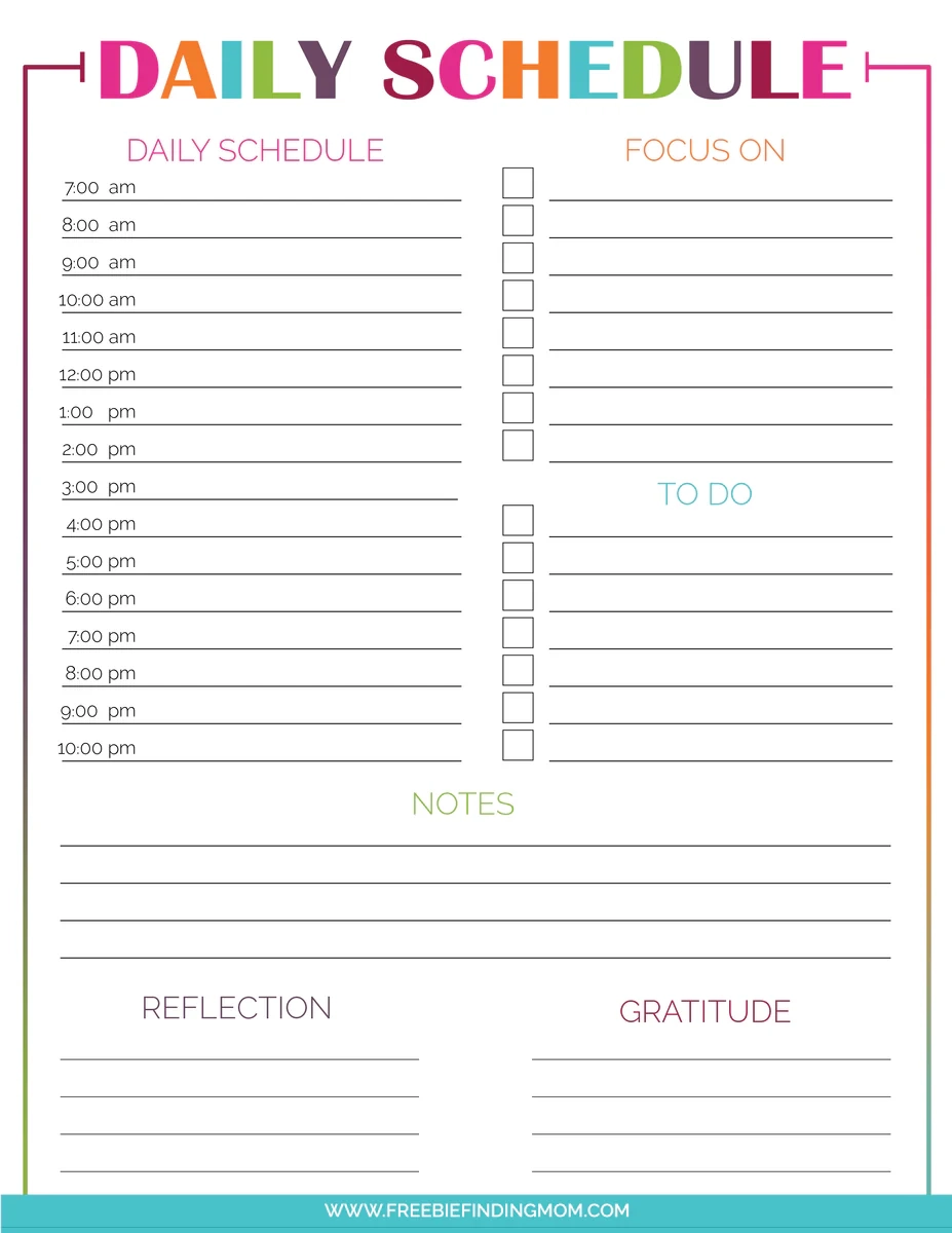 Daily Hourly Schedule Template