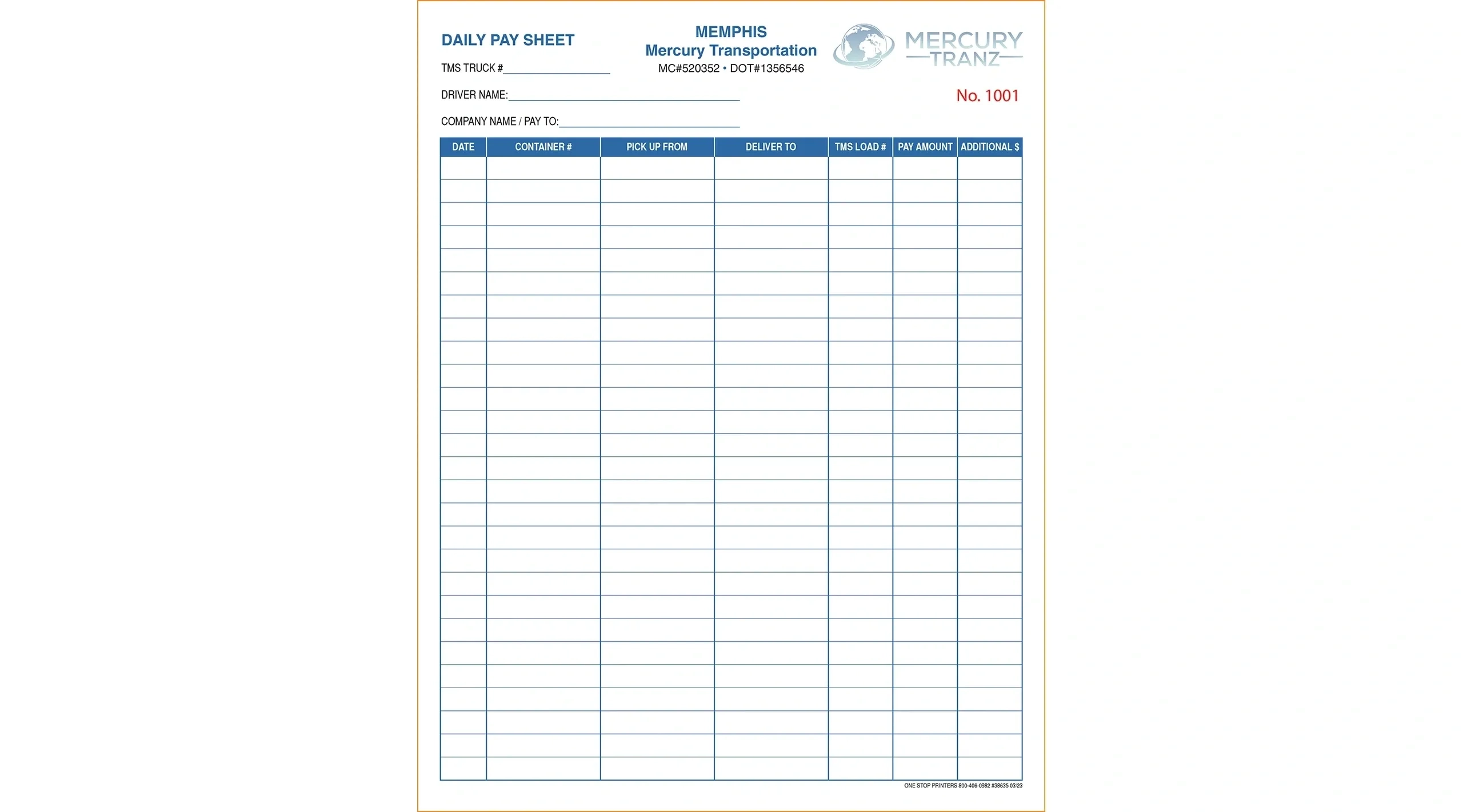 Printable Delivery Driver Rate Sheet Templates