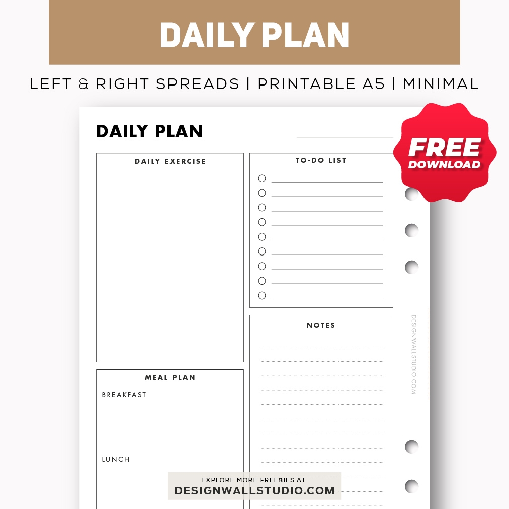 Daily Plan Printable Insert A5 Free PDF Download Two Page Layout 2 Versions