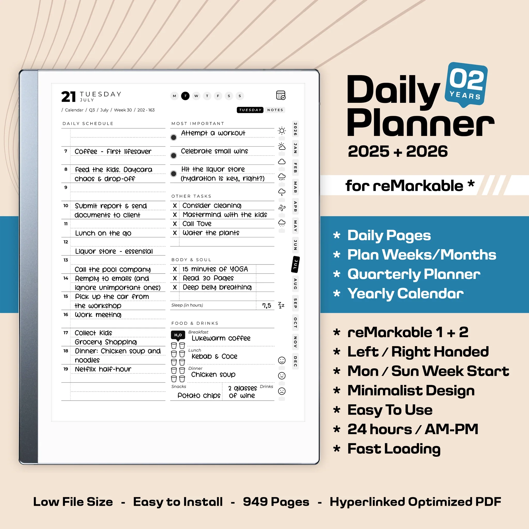Free Printable Horazontal Daily Planner 2026