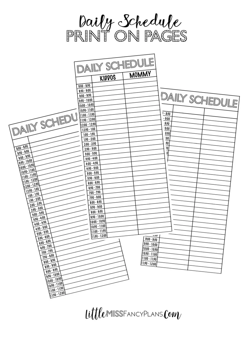 Daily Schedule Print On For Half Sheets Classic Size Happy Planner Fancy Plans Co