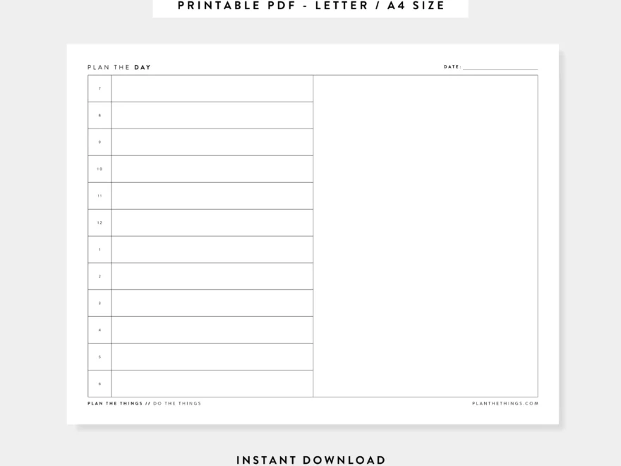 Daily Simple Schedule With Vertical Timeline Undated Printable Plann Plan The Things