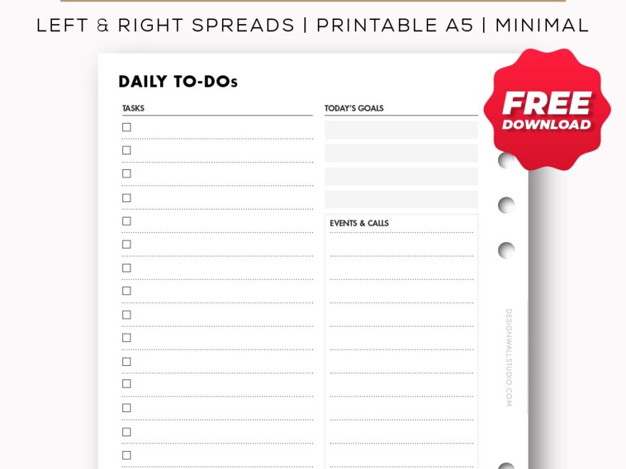 Daily To Dos Printable Insert A5 Free PDF Download Two Page Layout 2 Versions