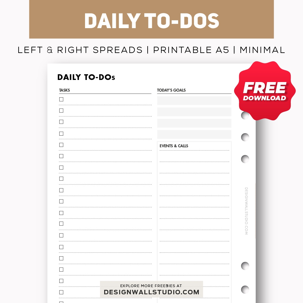 Daily To Dos Printable Insert A5 Free PDF Download Two Page Layout 2 Versions