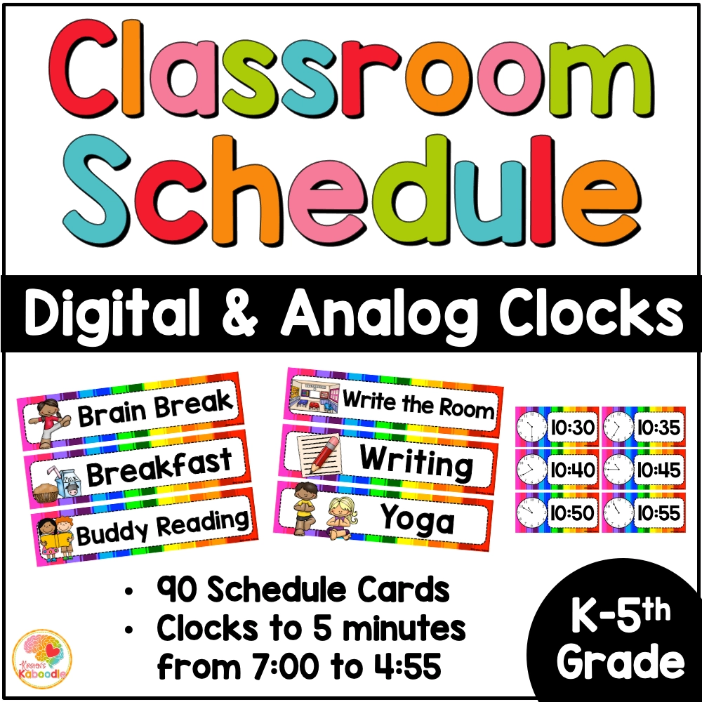 Daily Visual Schedule Cards W Digital And Analog Clocks Rainbow