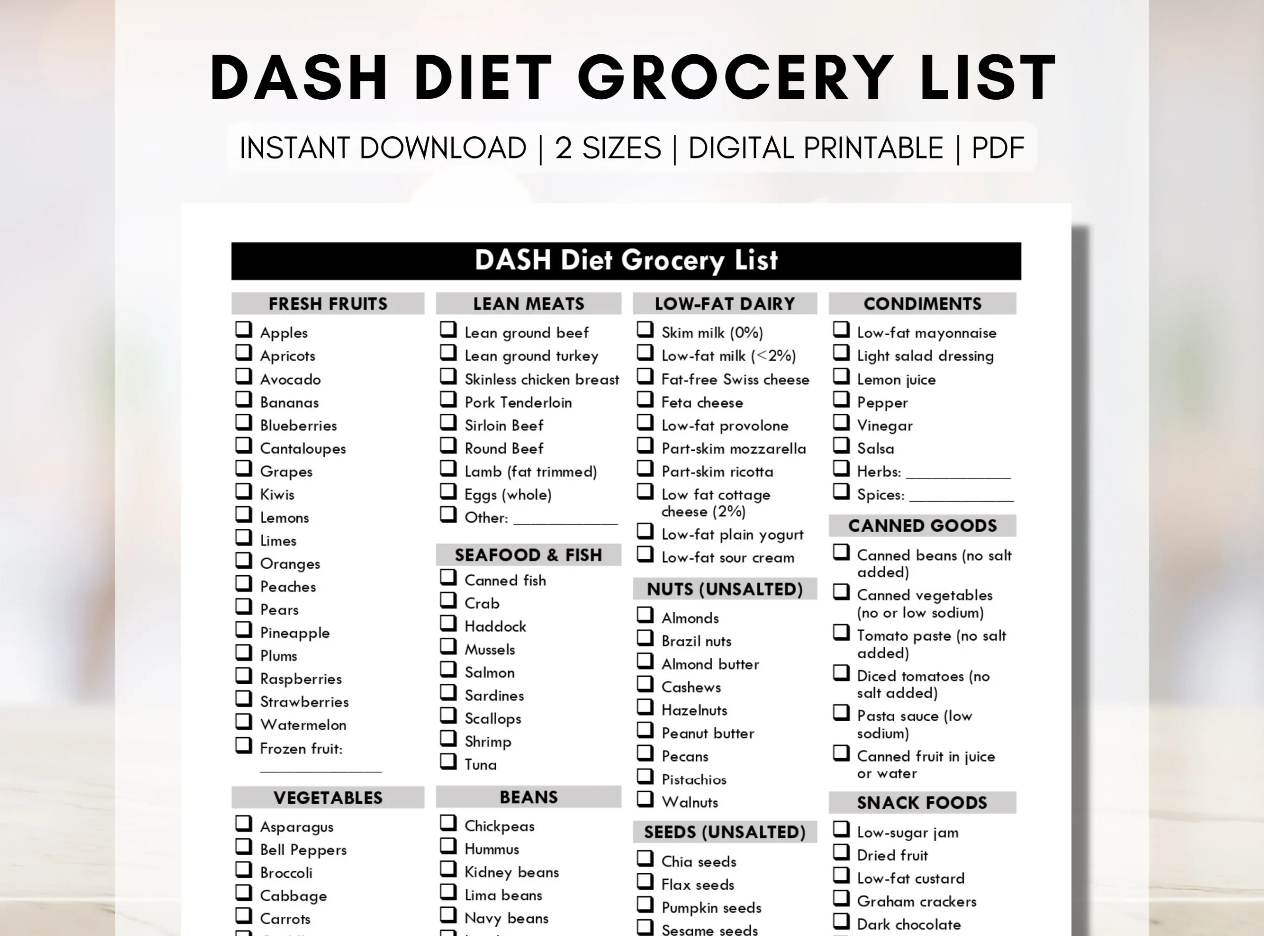 DASH Diet Grocery List Digital Printable LearningHealthCo