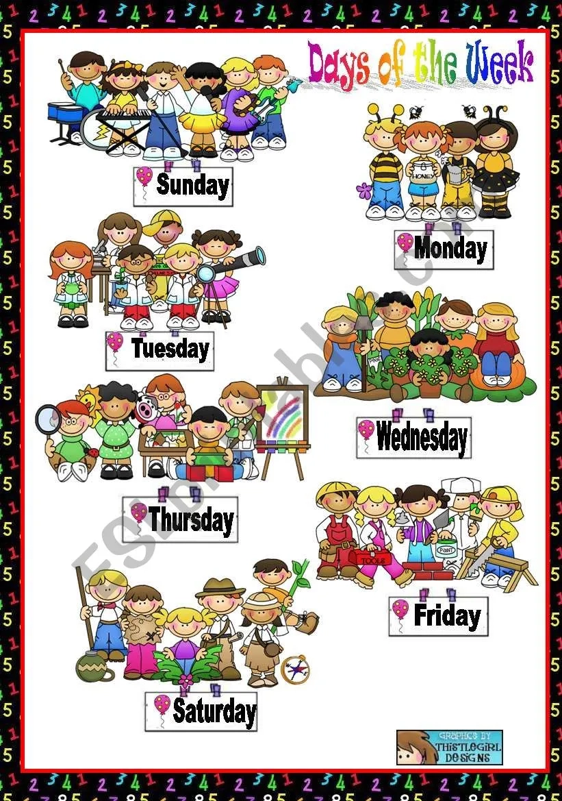 Days Of The Week Signs Printable