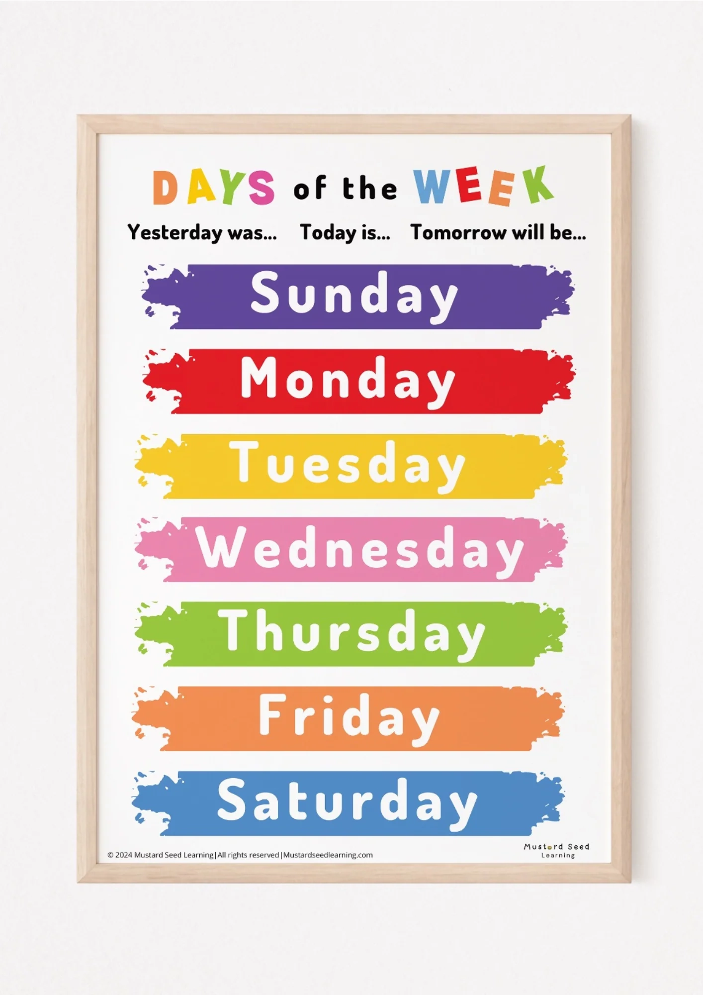 Days Of The Week Poster Mustard Seed Learning