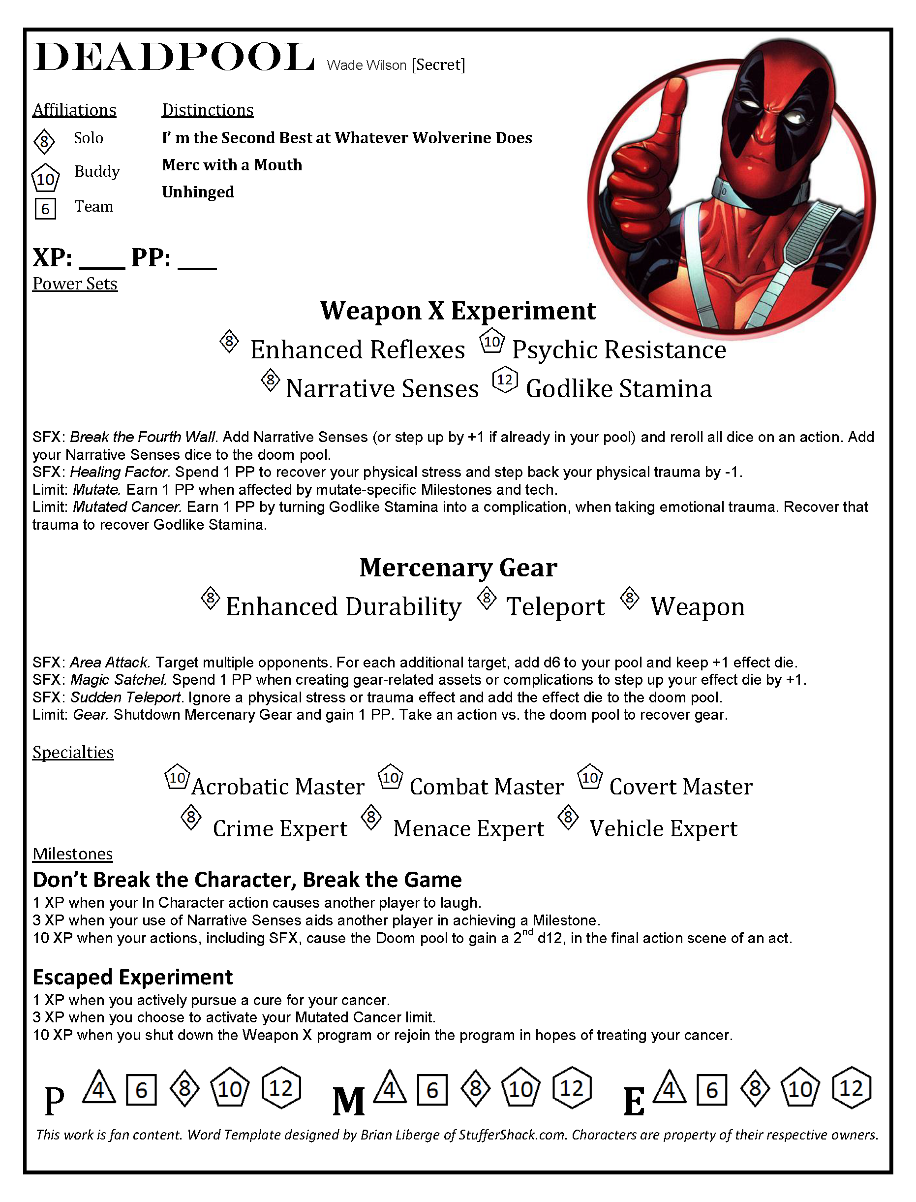 Deadpool Marvel Editable Datafile STUFFER SHACK