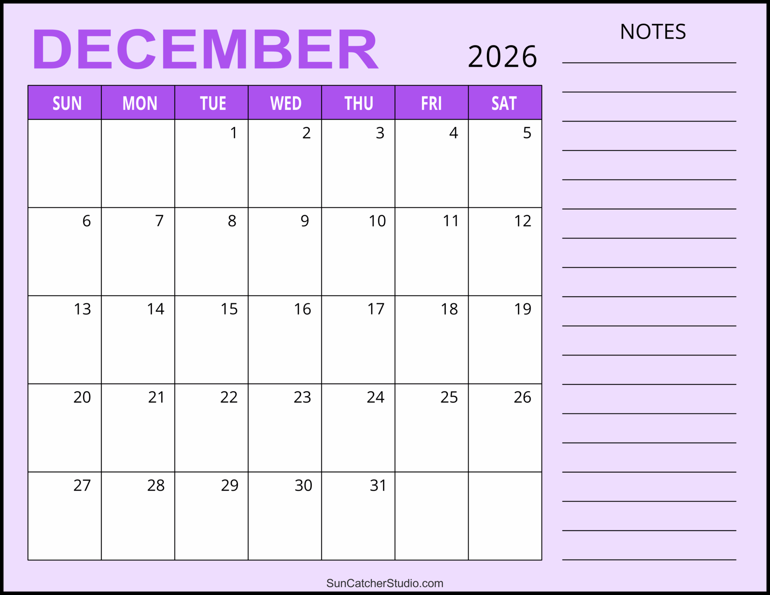 December 2026 Calendar Free Printable Free Printables Monograms Design Tools Patterns DIY Projects