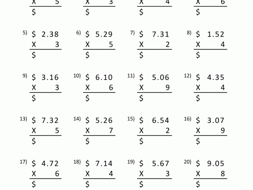 Decimal Multiplication Worksheet 5th Grade