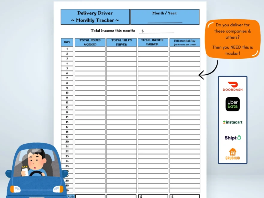 Delivery Driver Monthly Tracker Income Mileage Log PDF Printable Etsy