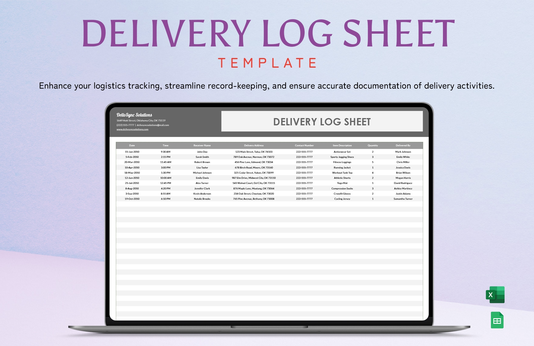 Delivery Log Sheet Template In Excel Google Sheets Download Template