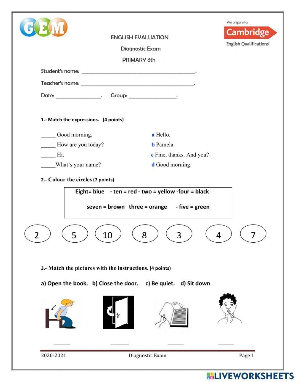 Printable 6th Grade Ela Quiz