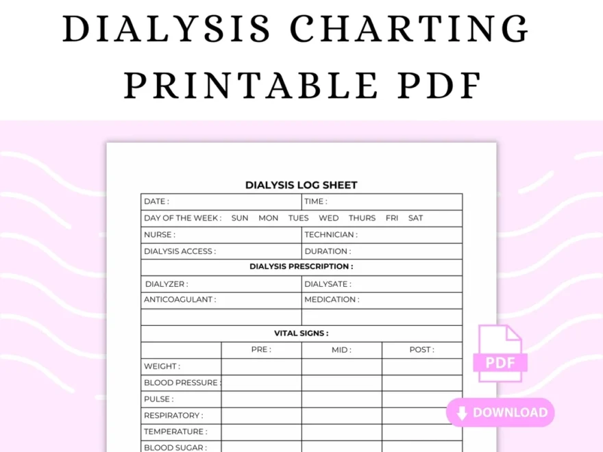 Dialysis Charting Printable PDF Home Dialysis Documentation Hemodialysis Peritoneal Dialysis Monitoring Chronic Renal Failure Charting Etsy
