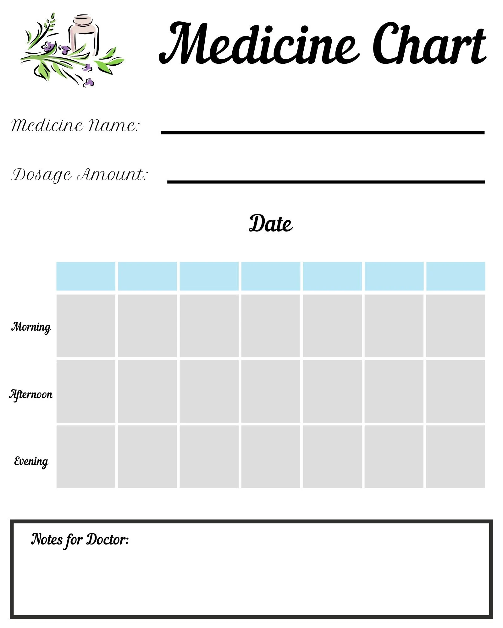 Printable Medicine Chart Kids