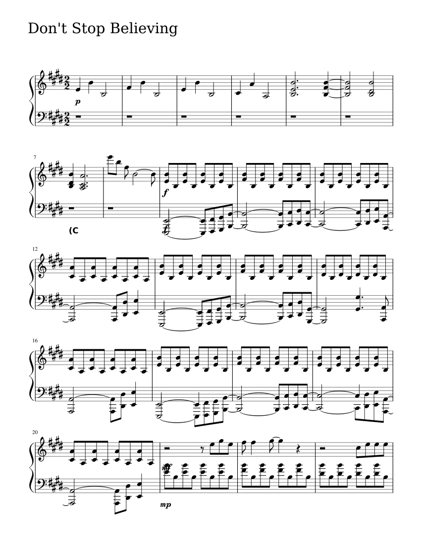 Dont Stop Believing Piano Sheet Music For Piano Solo MuseScore