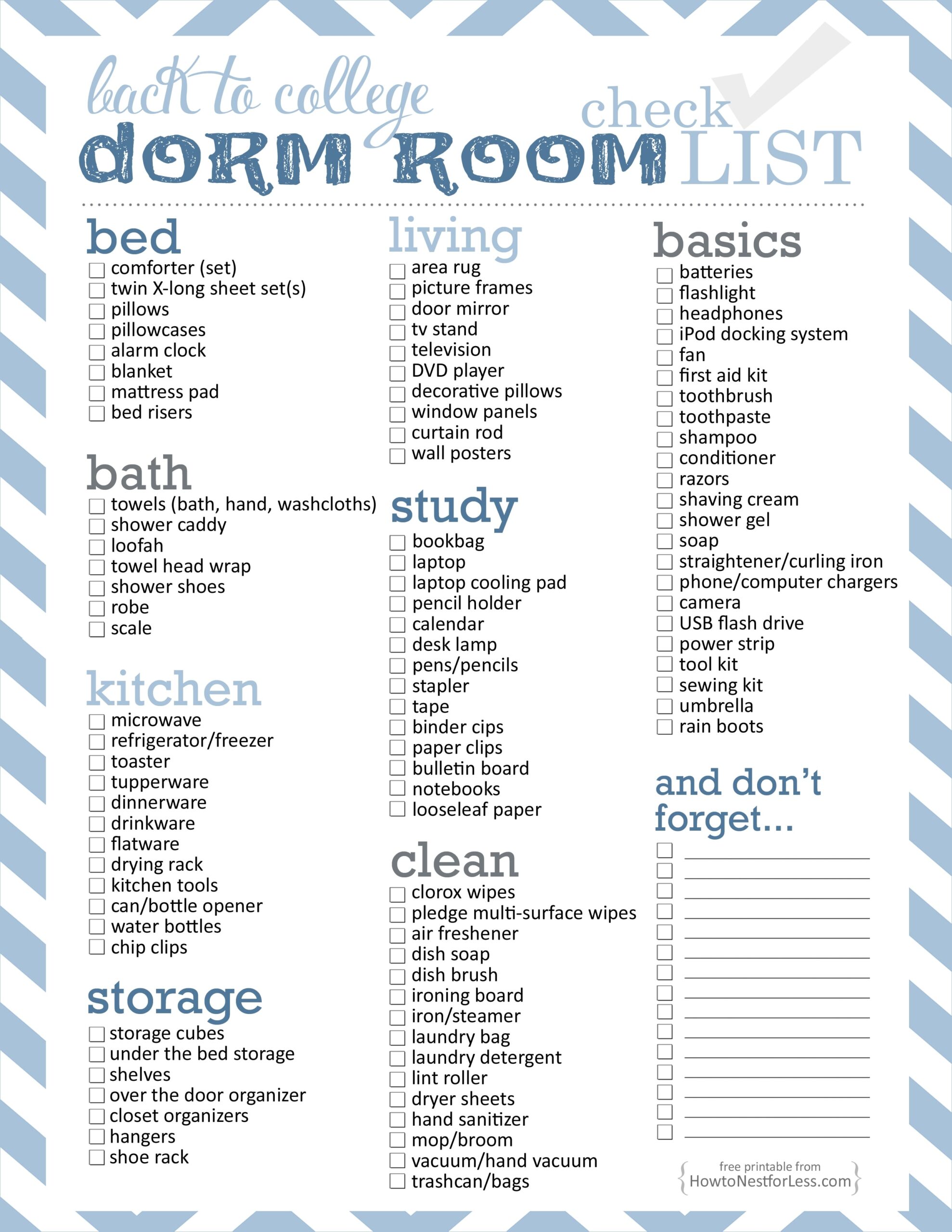 Dorm Room Checklist Free Printable How To Nest For Less 