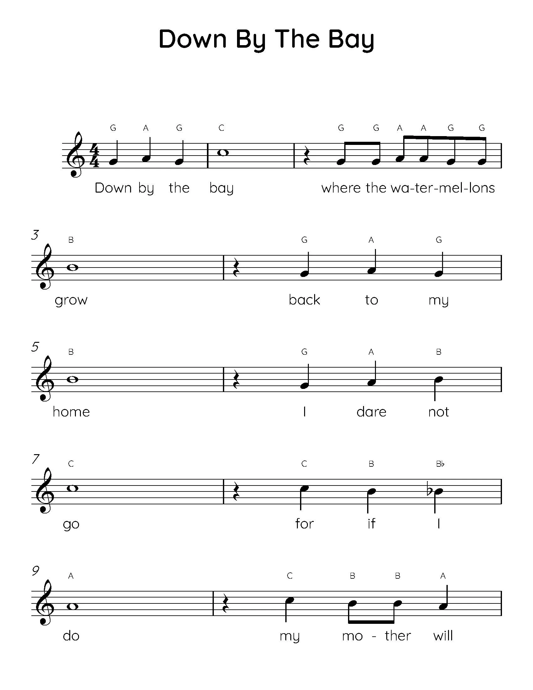 Printable Piano Sheet Music For Kids