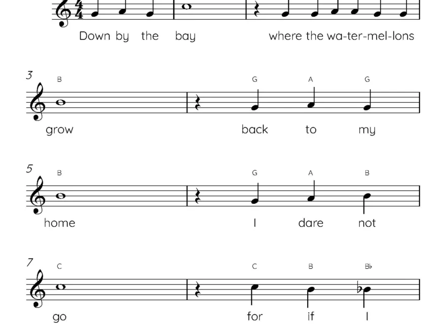 Down By The Bay Easy Piano Sheet Music Digital Downloadable Musical Sheets Kids Beginner Songs PDF Etsy