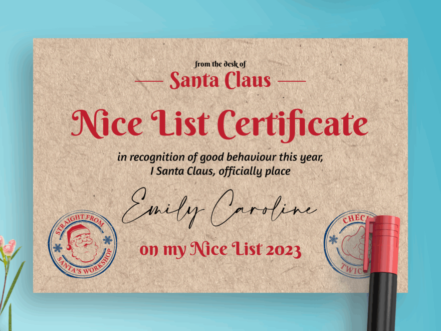 Download Printable Customizable Santa Claus Nice List Certificate PDF