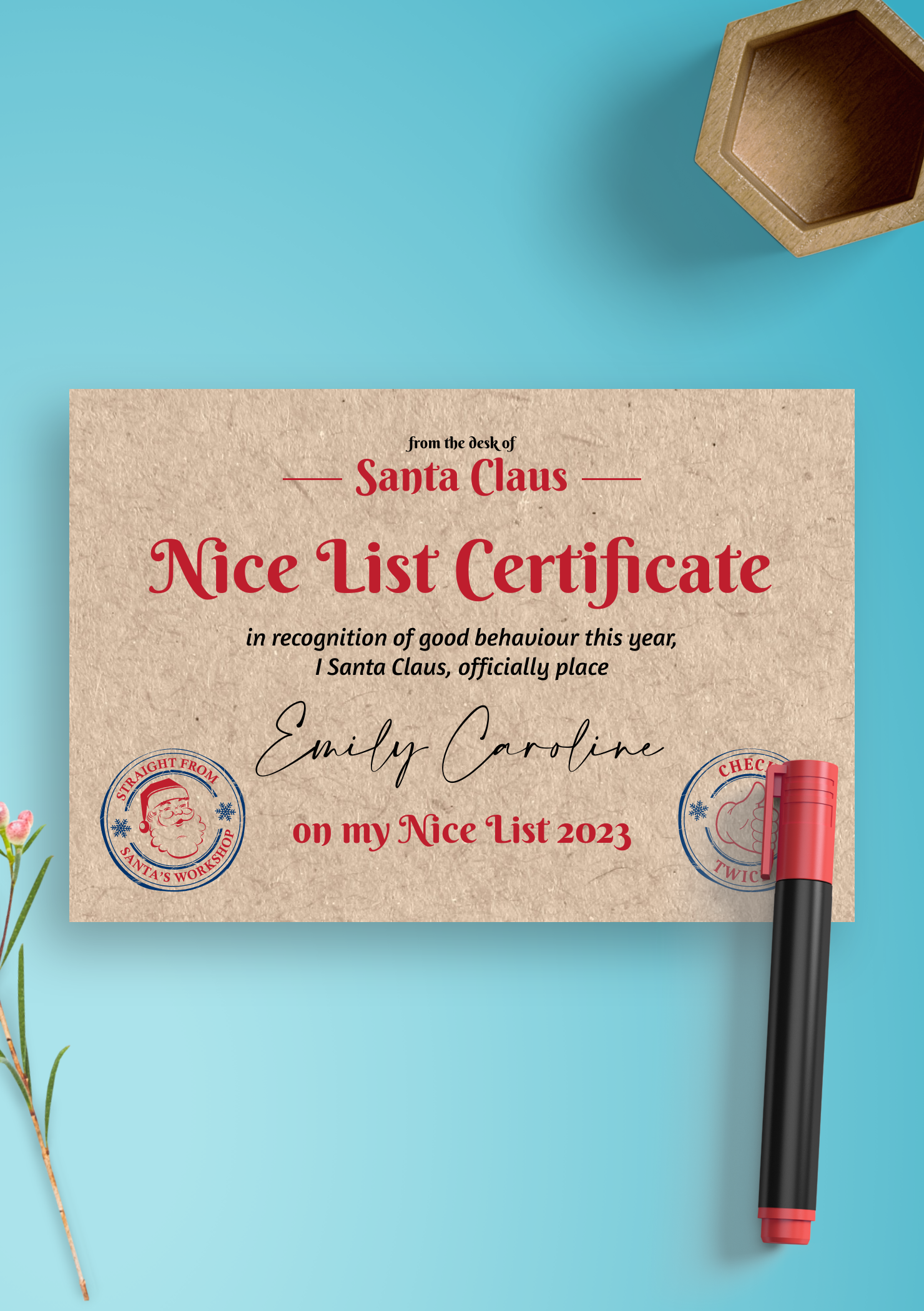 Download Printable Customizable Santa Claus Nice List Certificate PDF
