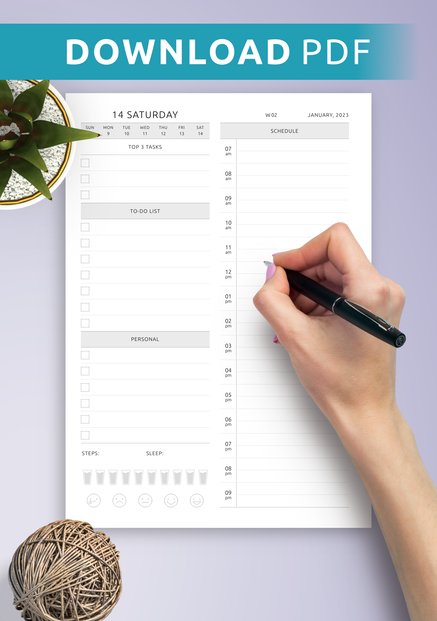 Daily Planner Printable With Water