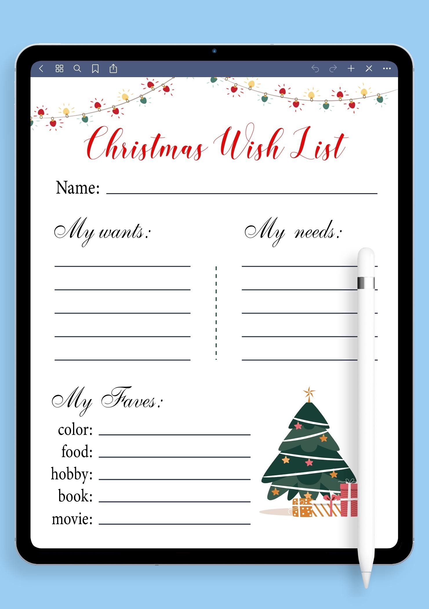 Adult Christmas Wish List Printable