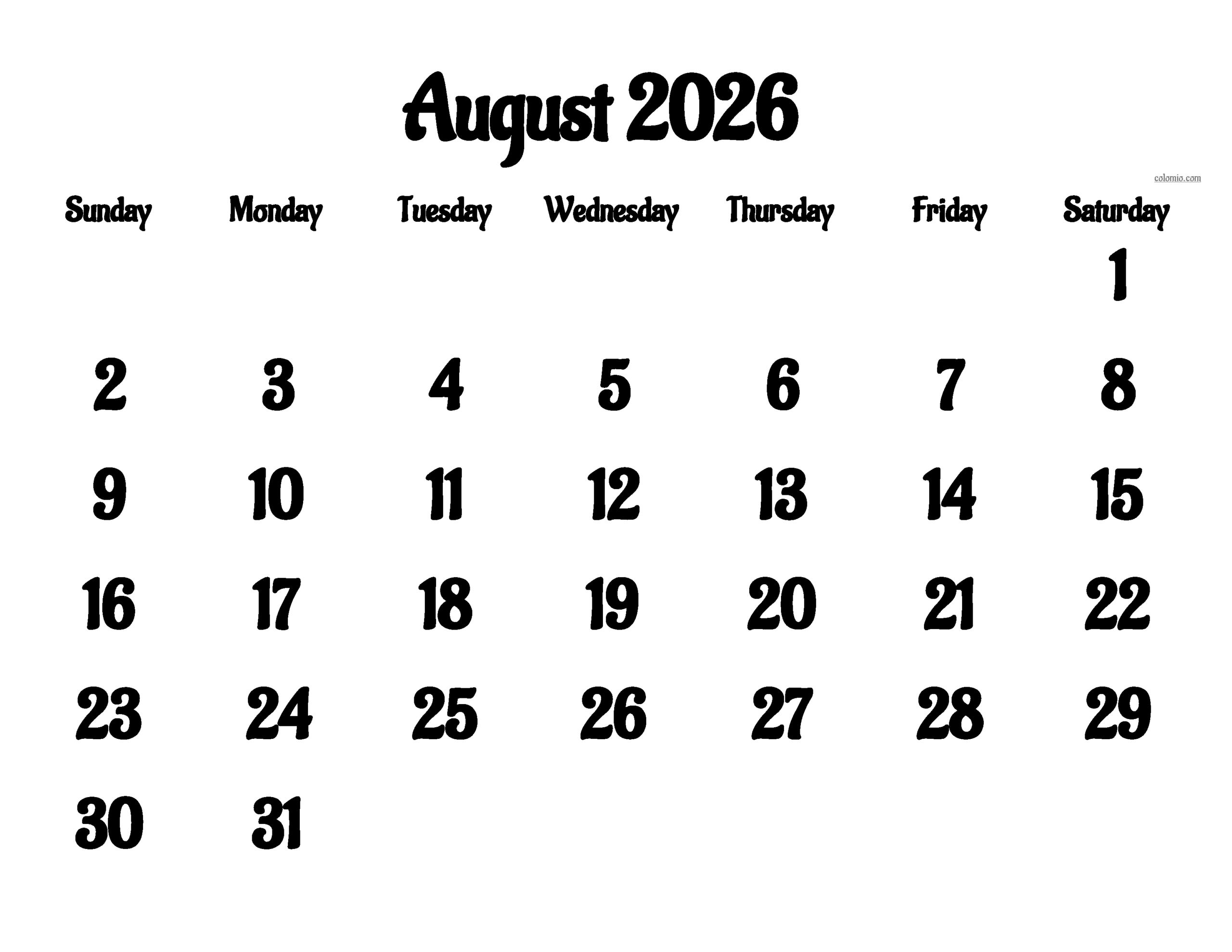 Printable 2026 Augst Schedule