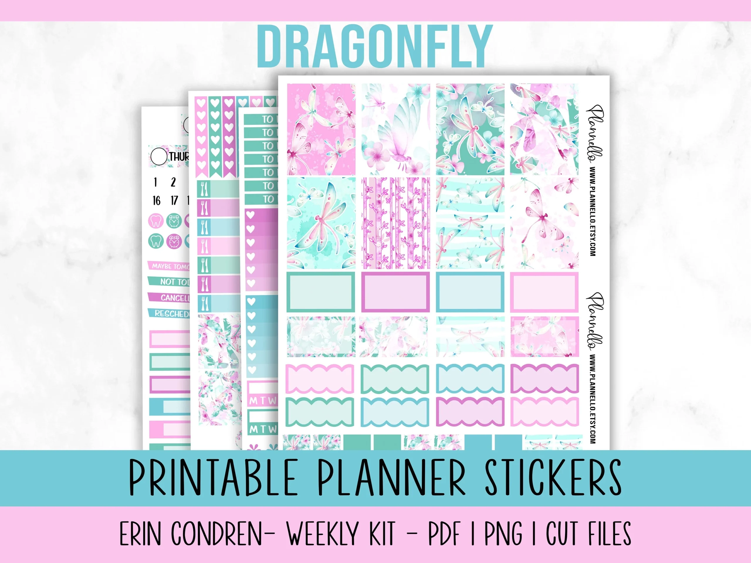 Dragonfly Printable Planner Stickers Erin Condren Vertical Weekly Kit Spring Planner Stickers Cut Files Included Summer Sticker Kit Etsy