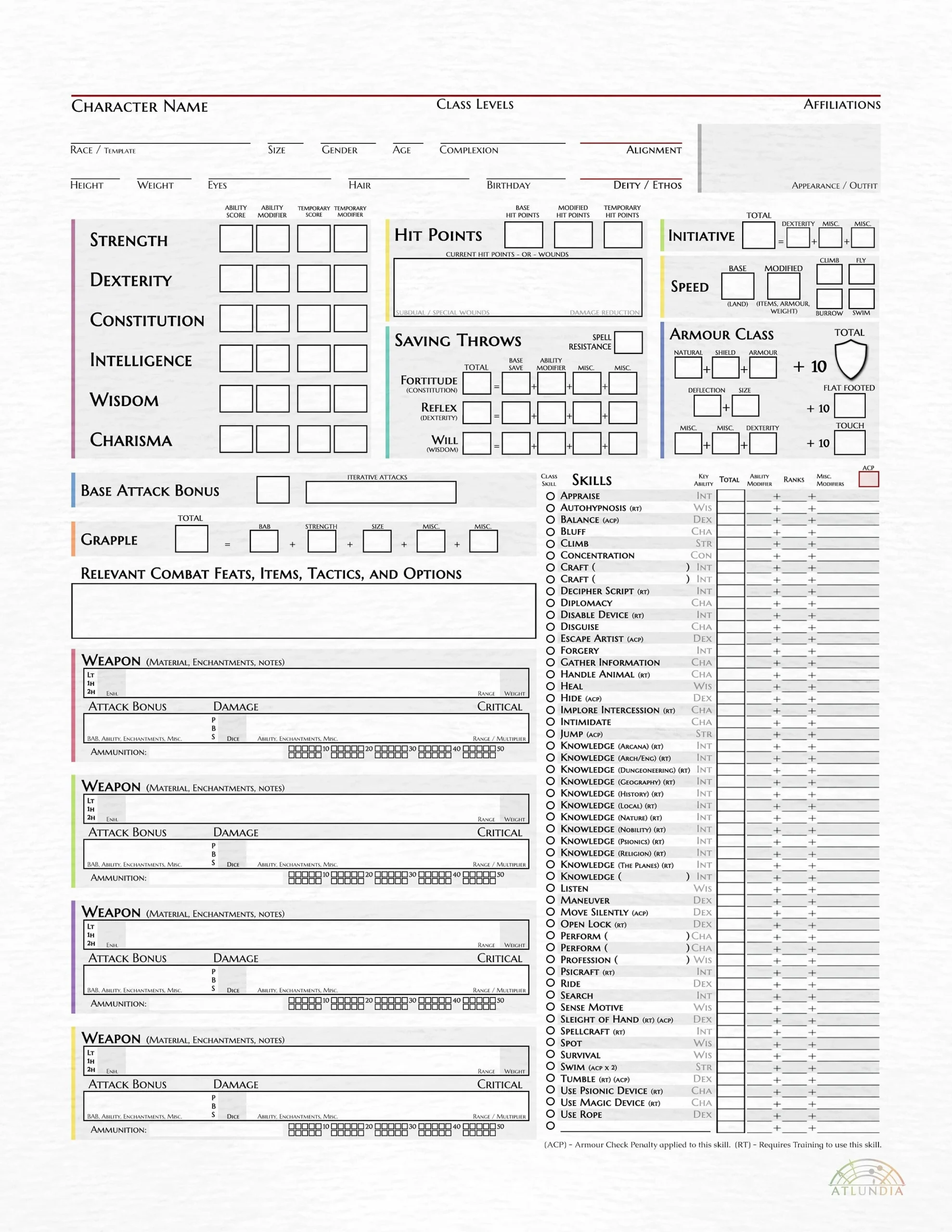 Dungeons And Dragons 3 5 Character Sheet Etsy