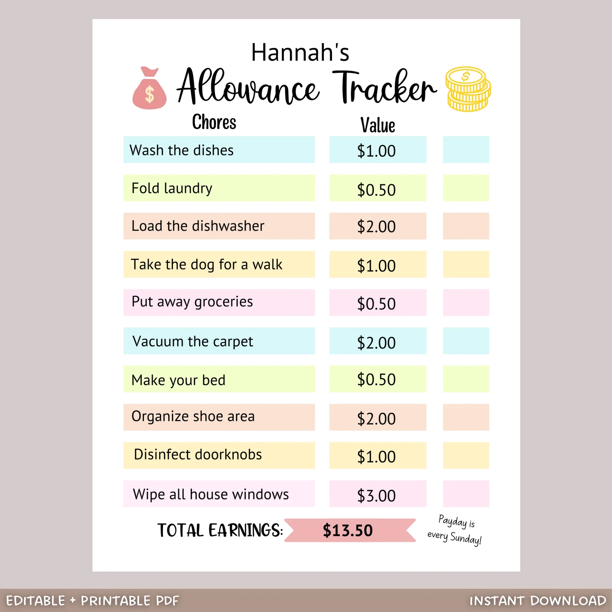 Free Printable Chore Chart And Allowance