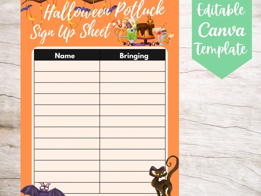 EDITABLE And Printable Halloween Potluck Sign Up Sheet Template Instant Download Cute Halloween Potluck Canva Sign Up Sheet Template Etsy