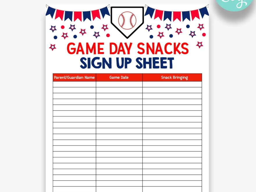 EDITABLE Baseball Snack Sign Up Sheet Game Day Snacks Sign Up Printable Baseball Volunteer Form Snack Sign Up Sheet Etsy