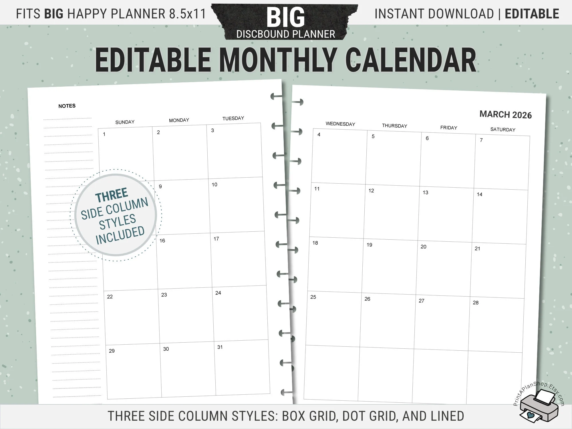 Big Happy Planner Printable Calendar Pages